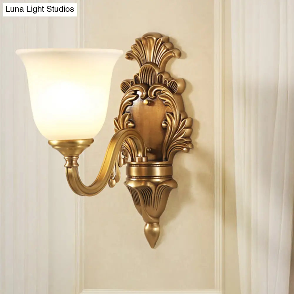 Traditional Milk Glass Bell Wall Light Fixture - 1/2-Head Brass Mount Lighting For Living Room