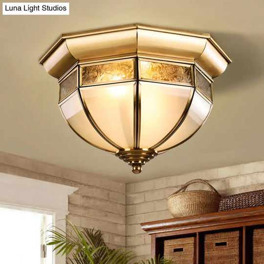 Traditional Milk Glass Led Flush Mount Ceiling Lamp For Living Room - Brass Hat