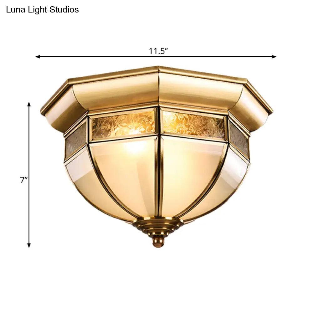 Traditional Milk Glass Led Flush Mount Ceiling Lamp For Living Room - Brass Hat