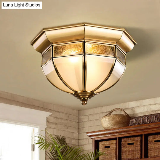 Traditional Milk Glass Led Flush Mount Ceiling Lamp For Living Room - Brass Hat