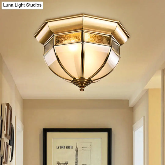 Traditional Milk Glass Led Flush Mount Ceiling Lamp For Living Room - Brass Hat