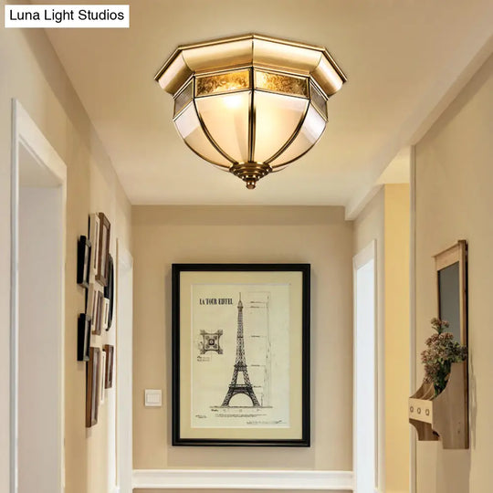 Traditional Milk Glass Led Flush Mount Ceiling Lamp For Living Room - Brass Hat