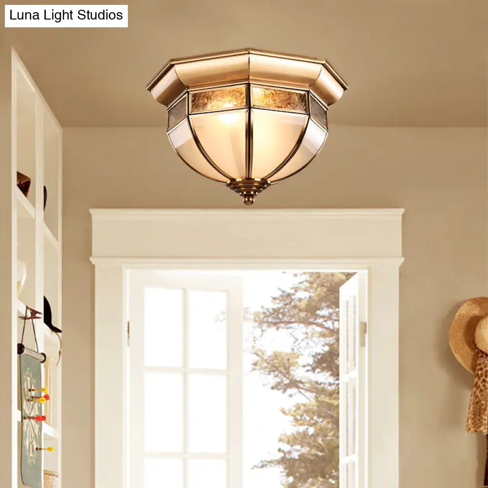 Traditional Milk Glass Led Flush Mount Ceiling Lamp For Living Room - Brass Hat