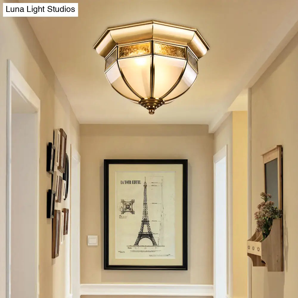 Traditional Milk Glass Led Flush Mount Ceiling Lamp For Living Room - Brass Hat