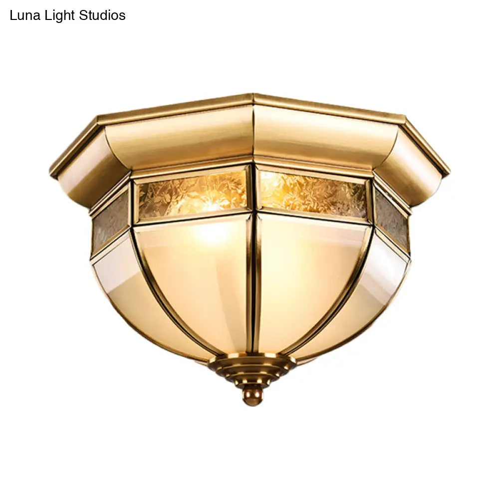 Traditional Milk Glass Led Flush Mount Ceiling Lamp For Living Room - Brass Hat