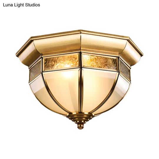 Traditional Milk Glass Led Flush Mount Ceiling Lamp For Living Room - Brass Hat