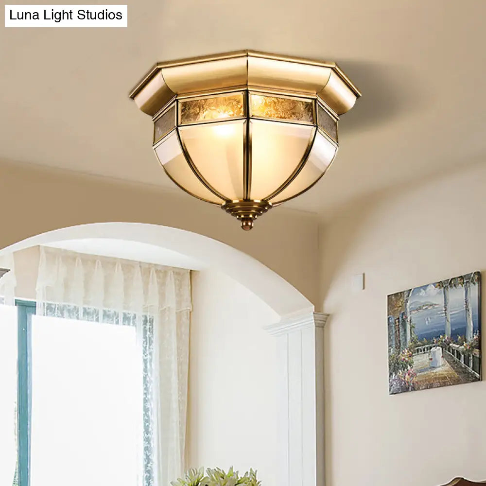 Traditional Milk Glass Led Flush Mount Ceiling Lamp For Living Room - Brass Hat