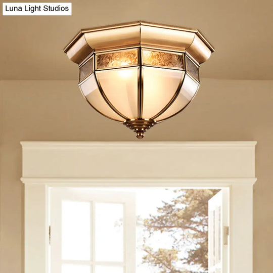 Traditional Milk Glass Led Flush Mount Ceiling Lamp For Living Room - Brass Hat