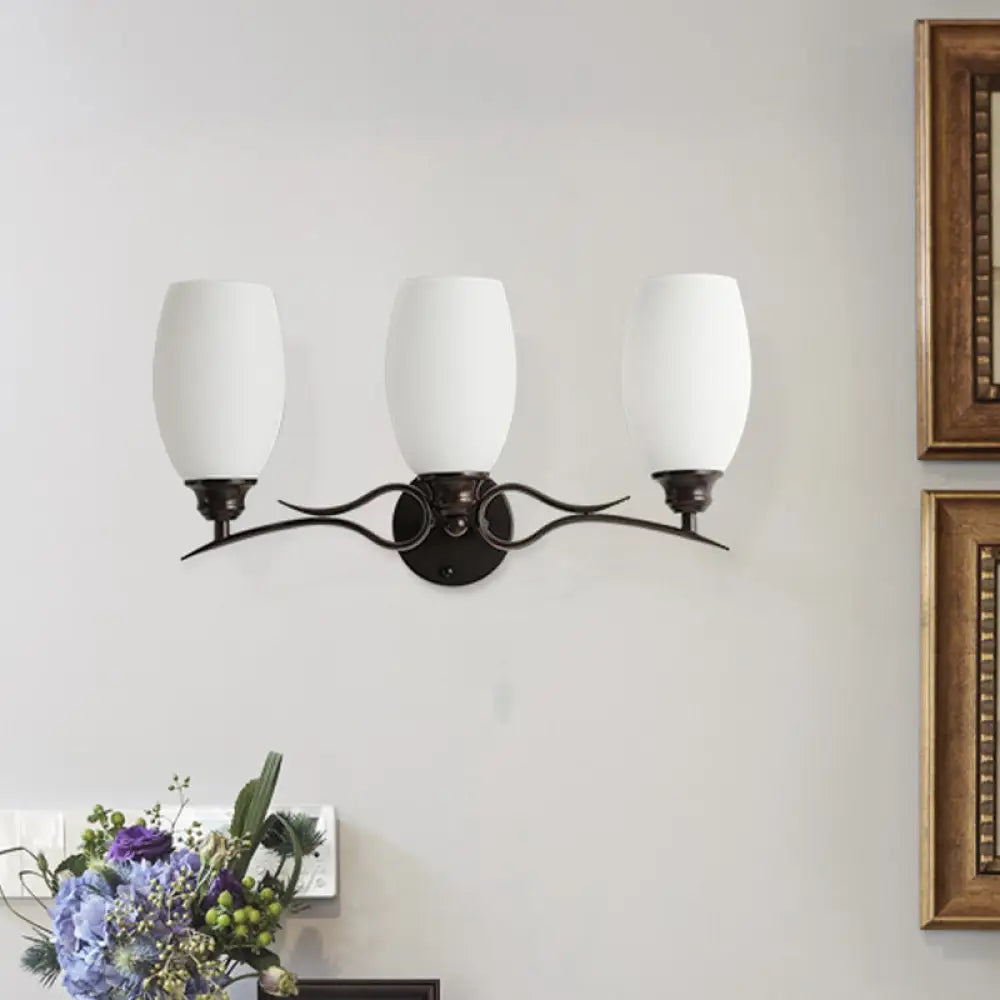 Traditional Milk Glass Vanity Sconce In Black - 3/4 Lights For Bathroom 3 /