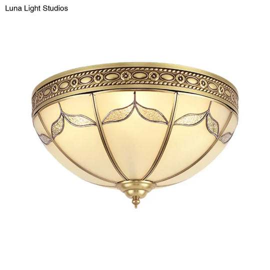 Traditional Milky Glass Bedroom Flushmount Light With Gold Ceiling Lighting - 3/4 Lights 12.5/16