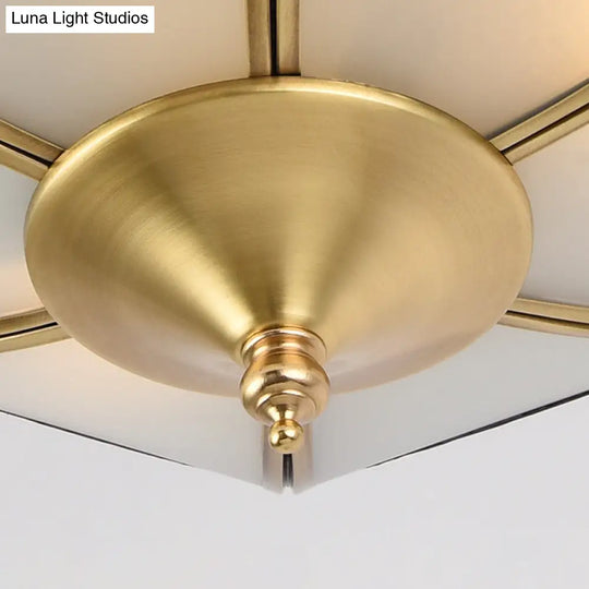 Traditional Milky Glass Bedroom Flushmount Light With Gold Ceiling Lighting - 3/4 Lights