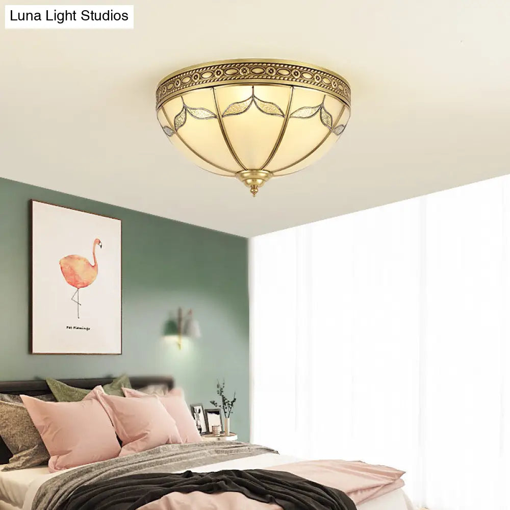 Traditional Milky Glass Bedroom Flushmount Light With Gold Ceiling Lighting - 3/4 Lights 12.5/16