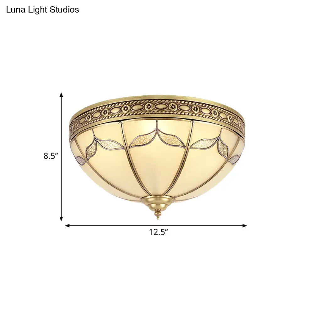 Traditional Milky Glass Bedroom Flushmount Light With Gold Ceiling Lighting - 3/4 Lights 12.5/16