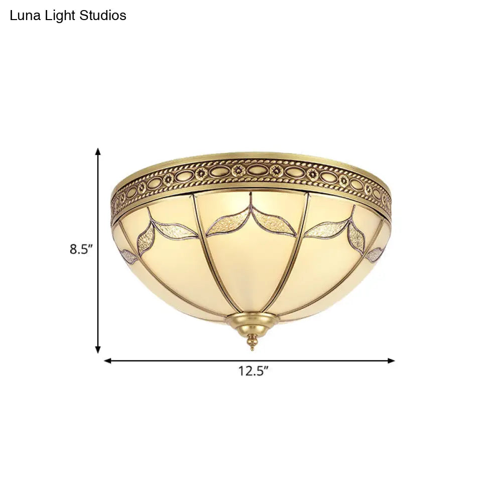 Traditional Milky Glass Bedroom Flushmount Light With Gold Ceiling Lighting - 3/4 Lights