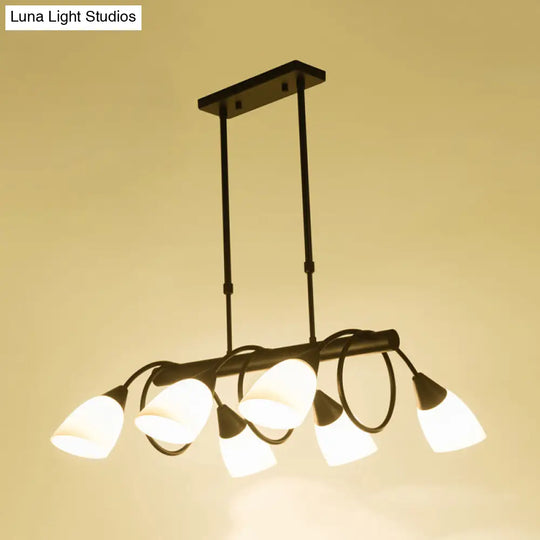 Traditional Milky Glass Pendant Light Fixture - 6/8/10 Lights Black Hanging Lamp Kit