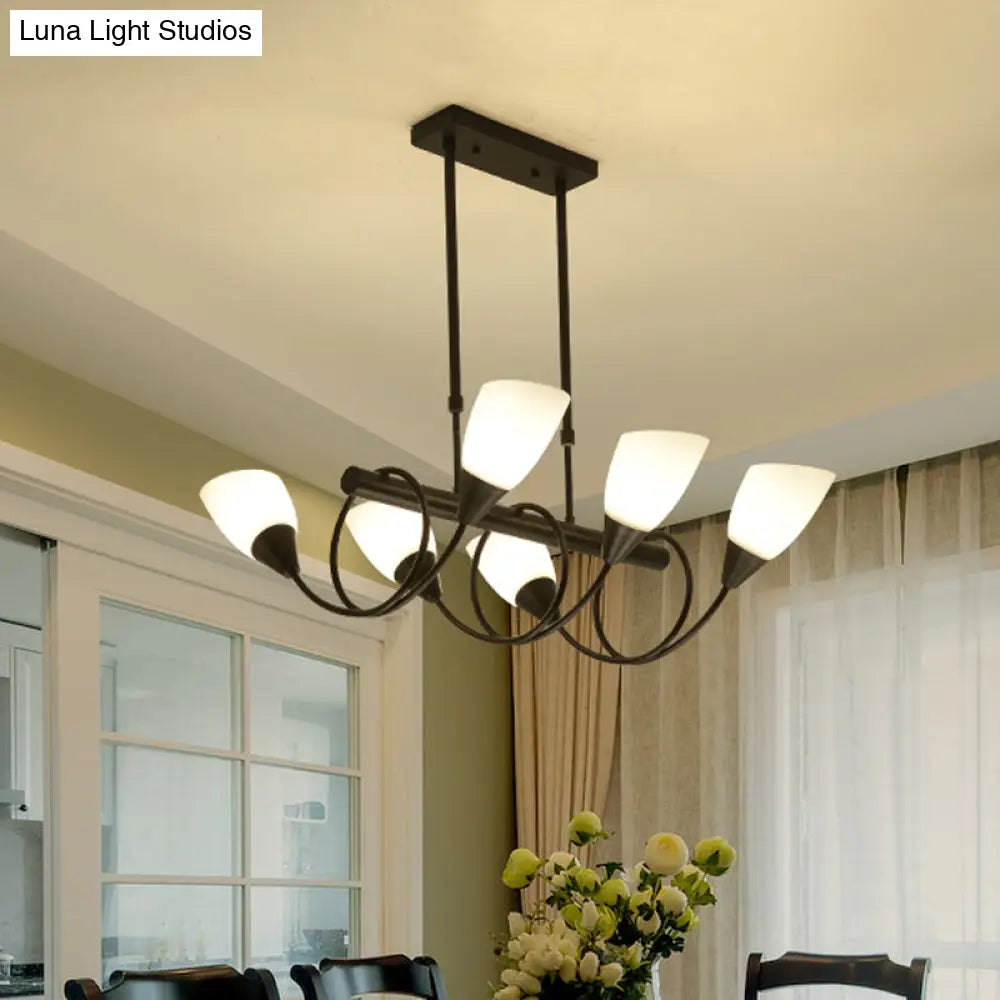 Traditional Milky Glass Pendant Light Fixture - 6/8/10 Lights Black Hanging Lamp Kit