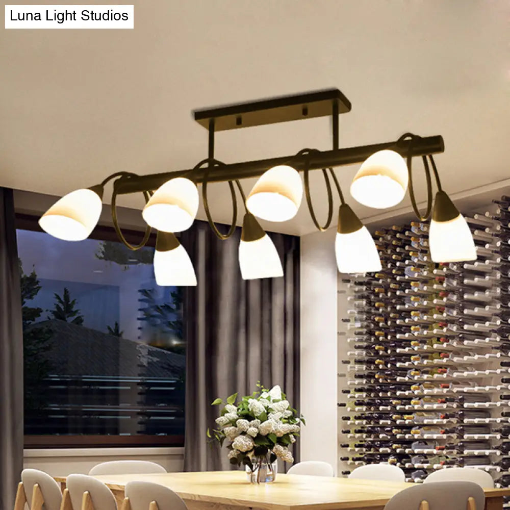 Traditional Milky Glass Pendant Light Fixture - 6/8/10 Lights Black Hanging Lamp Kit