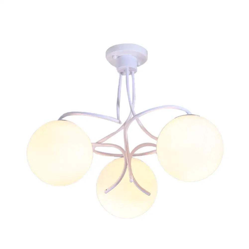 Traditional Milky Glass Semi Flush Ceiling Lamp - Black/White 3/5 Lights For Living Room 3 / White