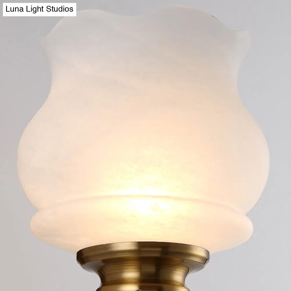 Traditional Milky Glass Wall Mount Lamp With Petal Shade - Brass Finish