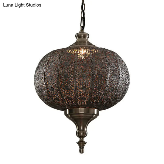 Traditional Oblate Lantern Pendant Ceiling Light - Metallic Suspension Restaurant Lighting (1-Light