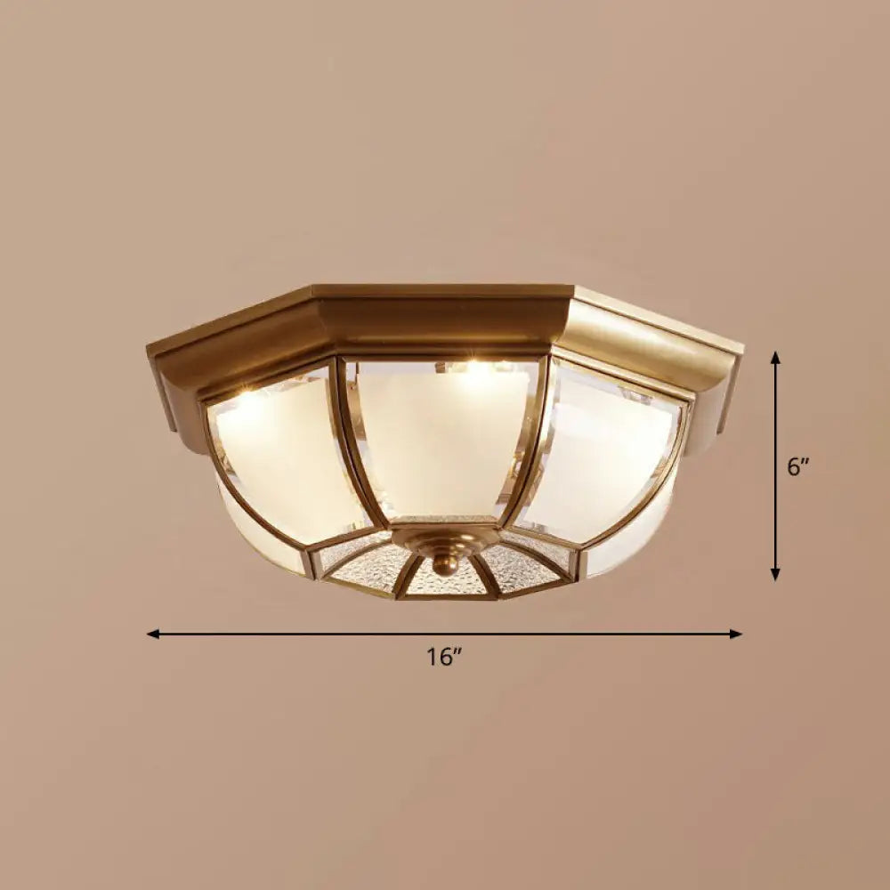 Traditional Octagon Ceiling Lamp With Bronze Finish & Frosted Glass For Kitchen / 16’