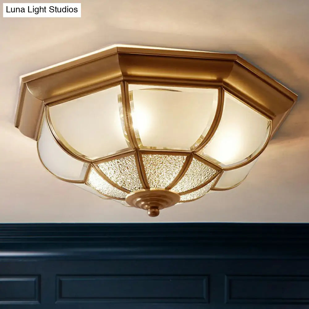 Traditional Octagon Ceiling Lamp With Bronze Finish & Frosted Glass For Kitchen