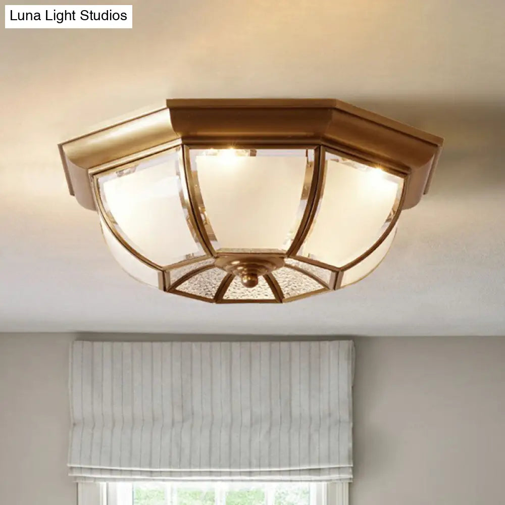 Traditional Octagon Ceiling Lamp With Bronze Finish & Frosted Glass For Kitchen