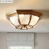 Traditional Octagon Ceiling Lamp With Bronze Finish & Frosted Glass For Kitchen