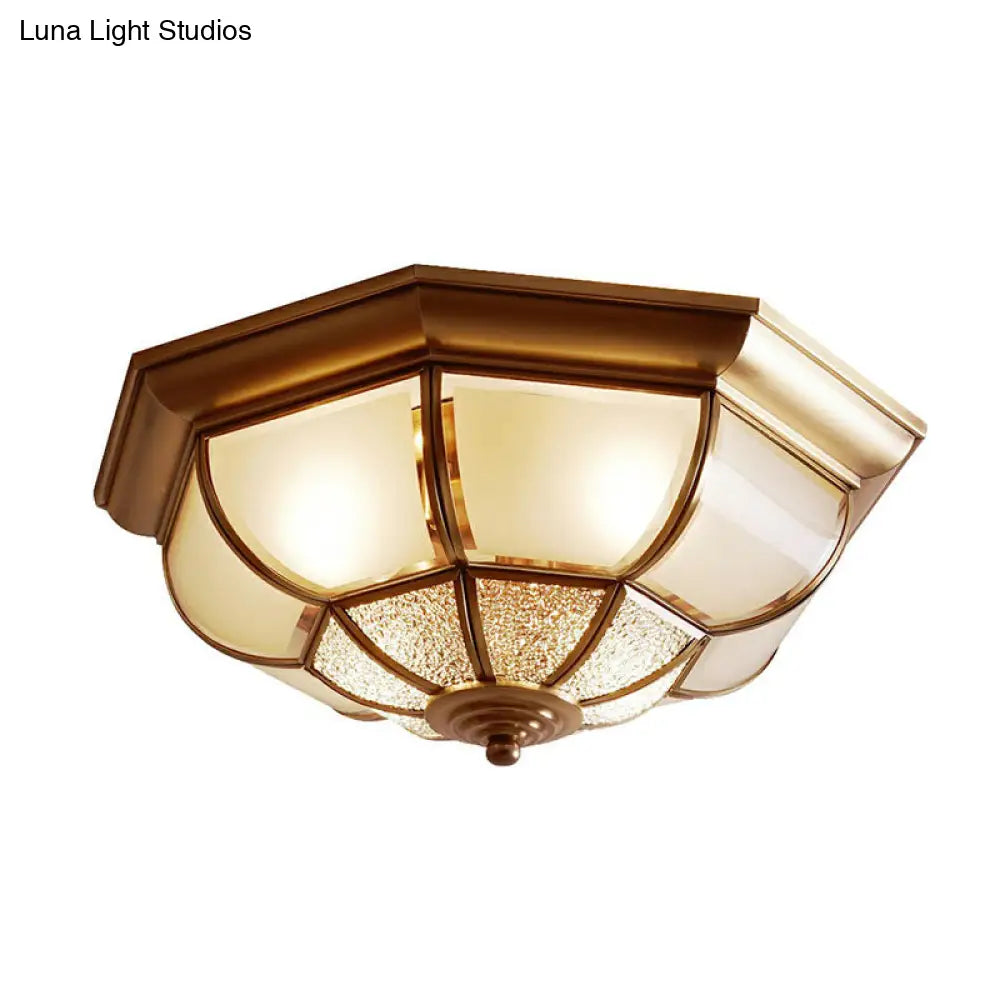 Traditional Octagon Ceiling Lamp With Bronze Finish & Frosted Glass For Kitchen