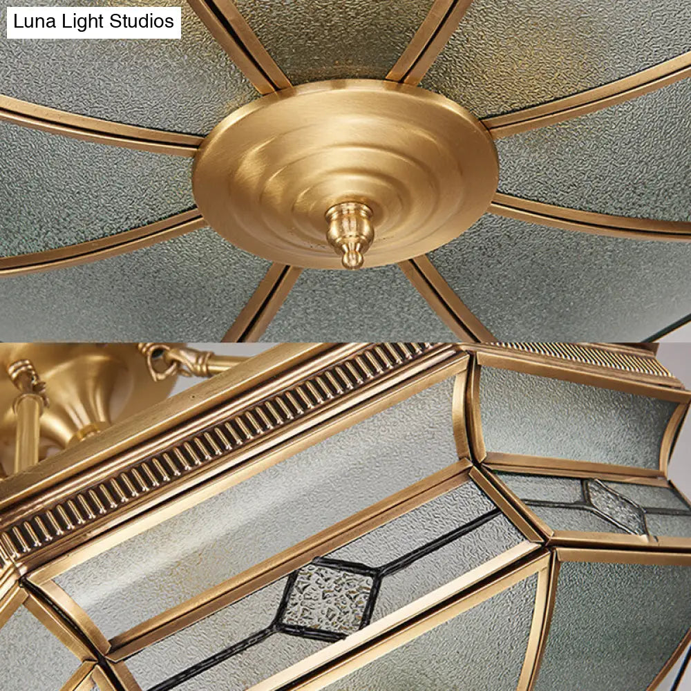 Traditional Octagon Semi Flush Ceiling Light - Textured Glass Brass Finish Ideal For Bedroom