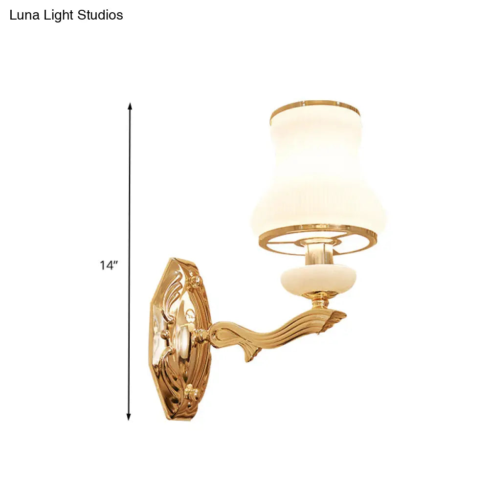 Traditional Opal Frosted Glass 1/2 Bulbs Brass Wall Sconce With Clear Crystal Drop