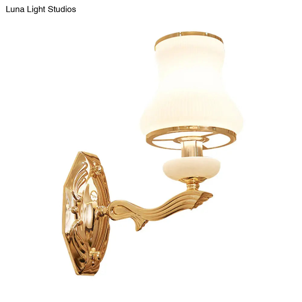 Traditional Opal Frosted Glass 1/2 Bulbs Brass Wall Sconce With Clear Crystal Drop