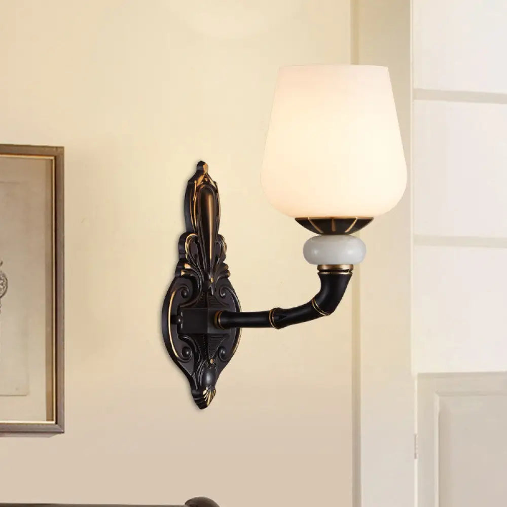 Traditional Opal Glass Black And Gold Cup-Shape Wall Lamp - 1/2 Head Indoor Lighting 1 / Black-Gold