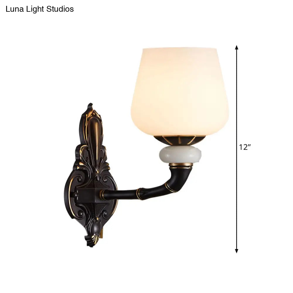 Traditional Opal Glass Black And Gold Cup-Shape Wall Lamp - 1/2 Head Indoor Lighting