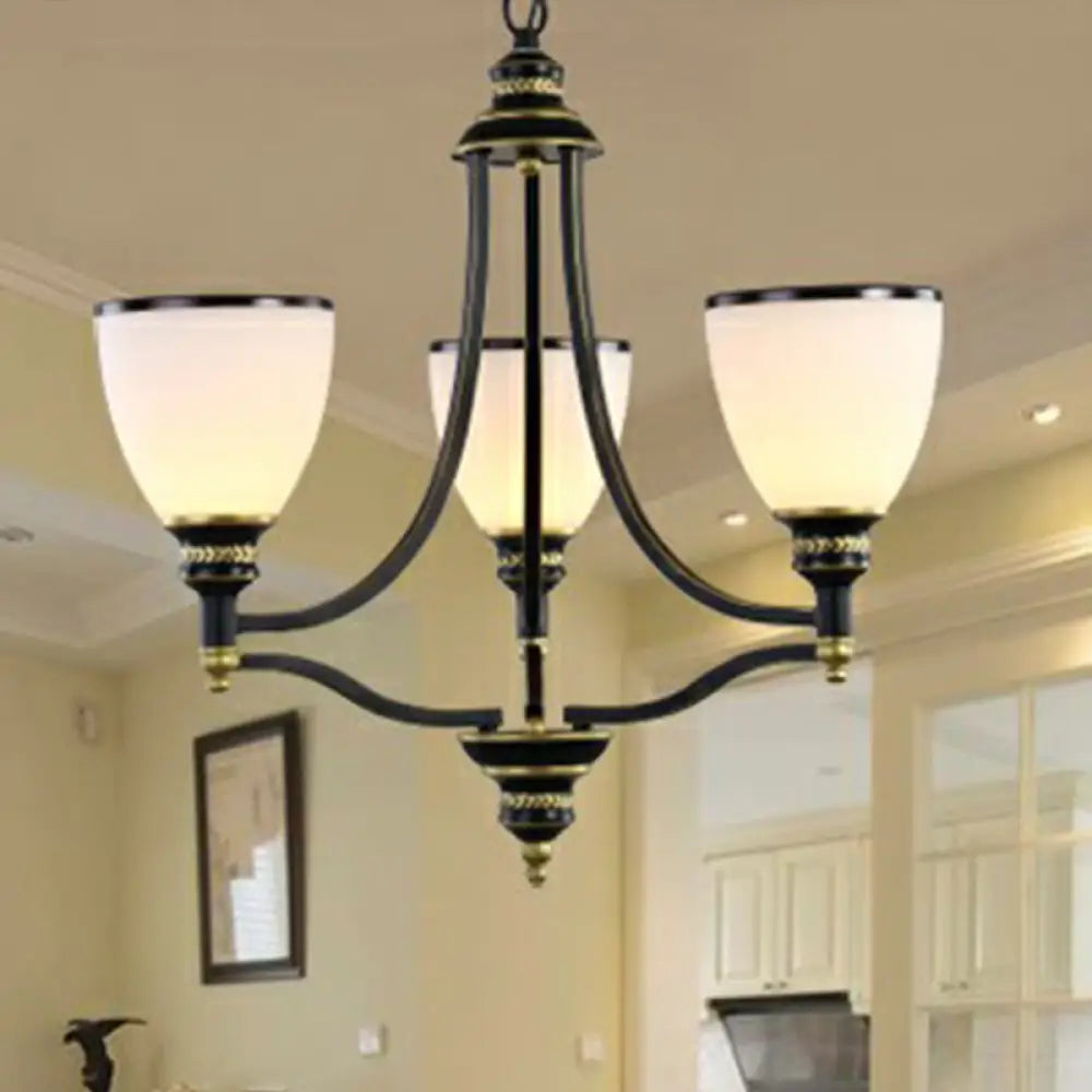 Traditional Opal Glass Black Chandelier Light For Living Room Ceiling 3 /