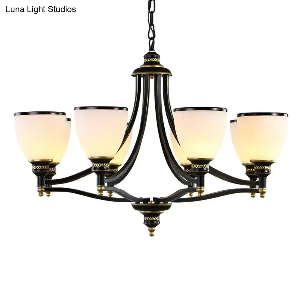 Traditional Opal Glass Black Chandelier Light For Living Room Ceiling