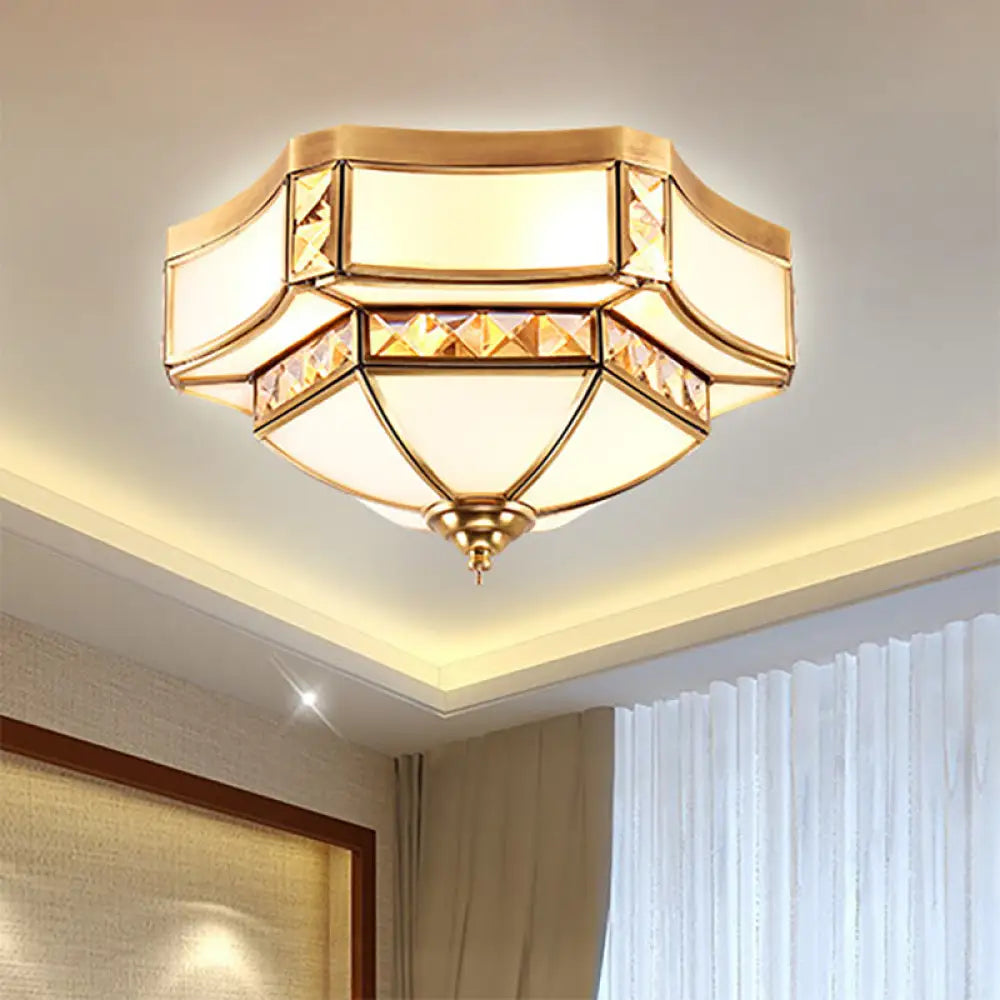 Traditional Opal Glass Bowl Ceiling Flush Mount With Gold Finish - Ideal For Bedroom Lighting 3 /