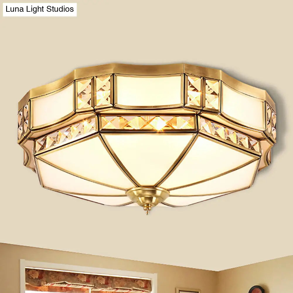 Traditional Opal Glass Bowl Ceiling Flush Mount With Gold Finish - Ideal For Bedroom Lighting