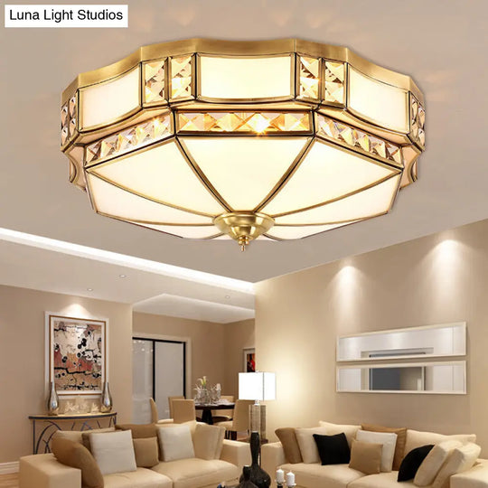 Traditional Opal Glass Bowl Ceiling Flush Mount With Gold Finish - Ideal For Bedroom Lighting 4 /