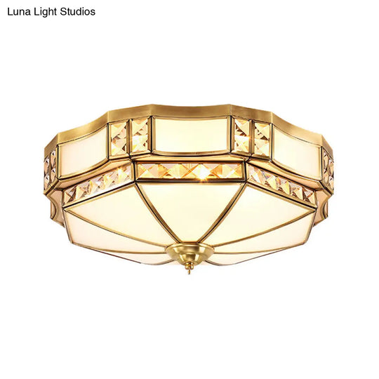 Traditional Opal Glass Bowl Ceiling Flush Mount With Gold Finish - Ideal For Bedroom Lighting