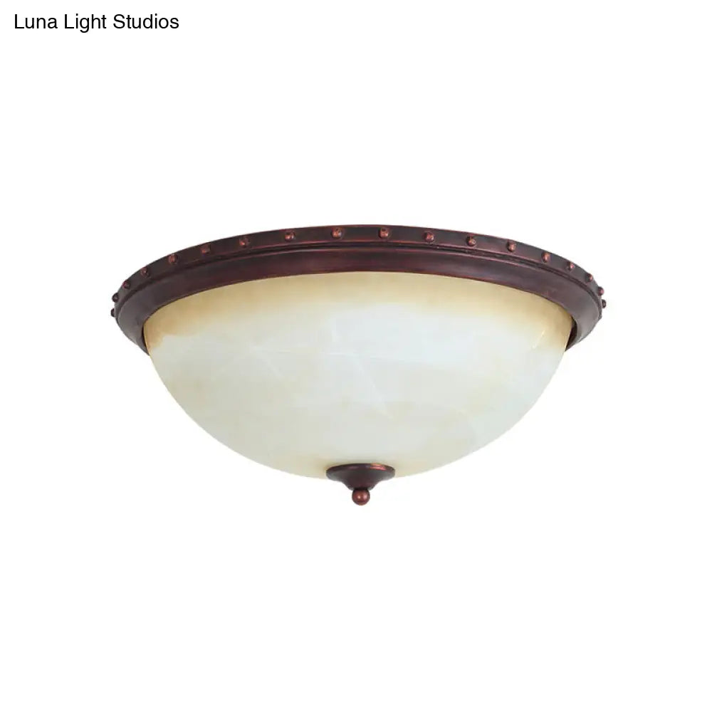 Traditional Opal Glass Bowl Flush Light Fixture - 2-Head Foyer Ceiling Mount (Brown)
