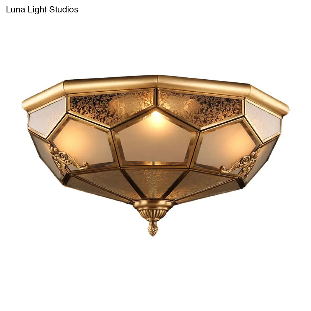 Traditional Opal Glass Ceiling Light Fixture - 14/18 Wide 3/4-Head Flush Mount In Brass