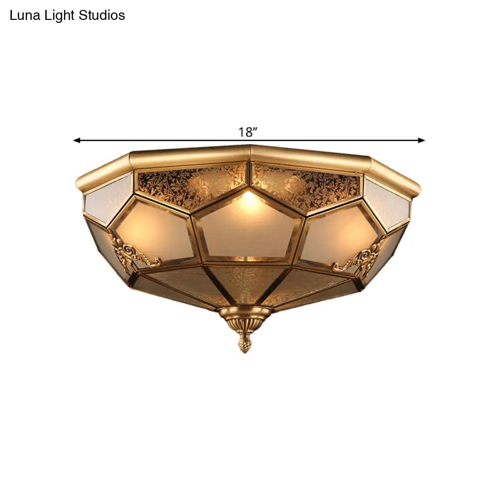 Traditional Opal Glass Ceiling Light Fixture - 14’/18’ Wide 3/4 - Head Flush Mount In Brass