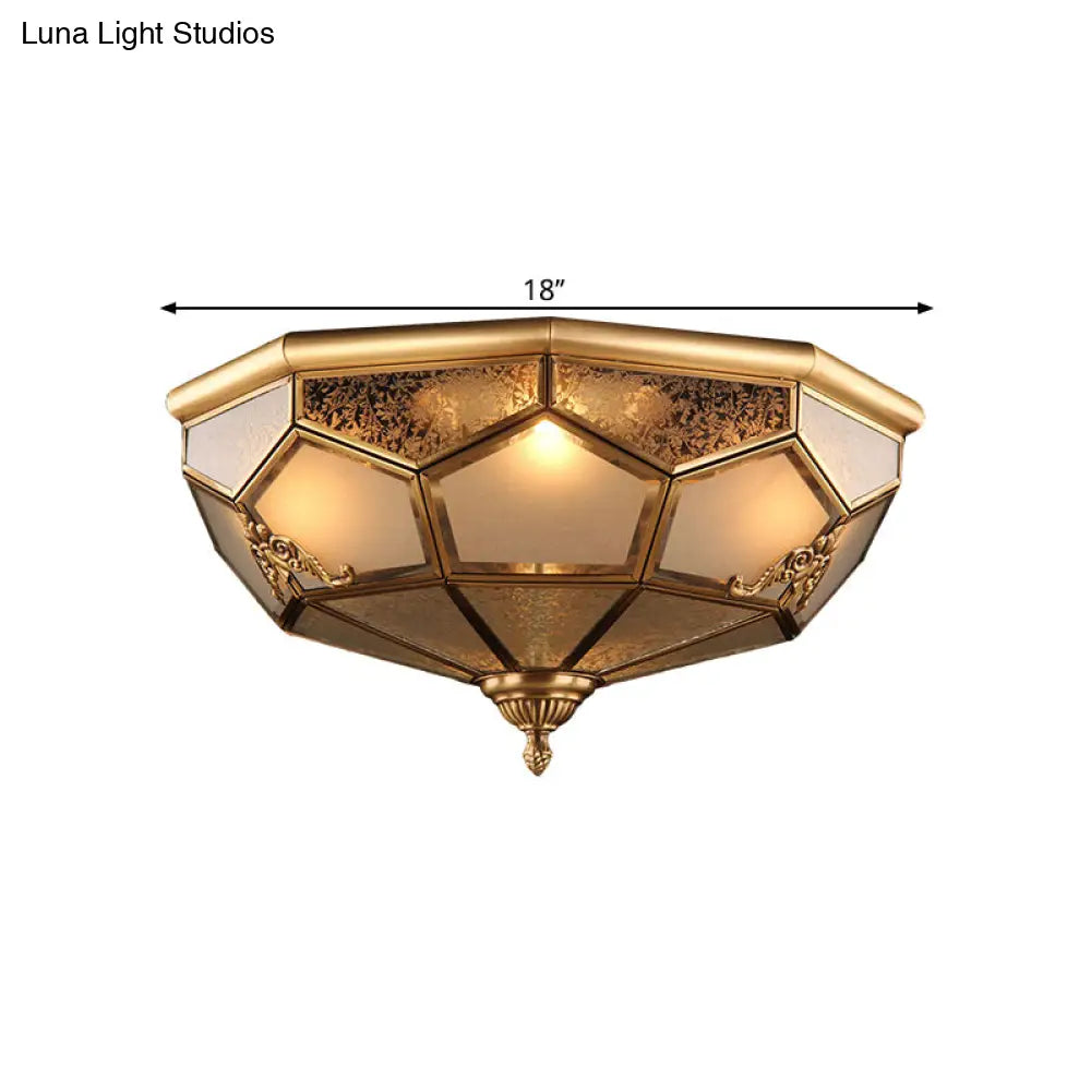 Traditional Opal Glass Ceiling Light Fixture - 14/18 Wide 3/4-Head Flush Mount In Brass