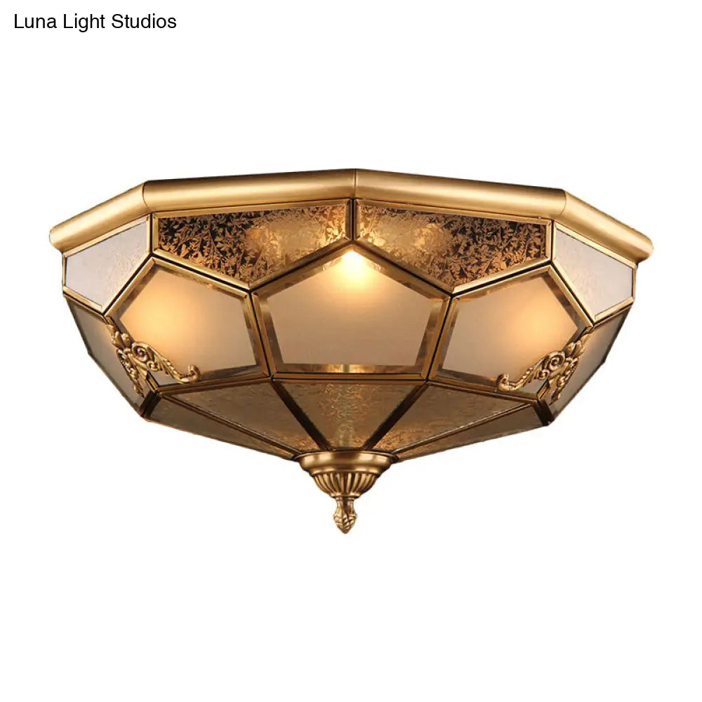 Traditional Opal Glass Ceiling Light Fixture - 14’/18’ Wide 3/4 - Head Flush Mount In Brass