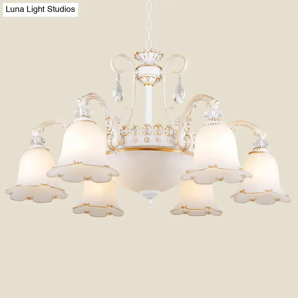 Traditional Opal Glass Floral Chandelier - Dining Room Hanging Light With Up/Down Lighting