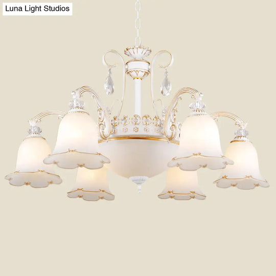 Traditional Opal Glass Floral Chandelier - Dining Room Hanging Light With Up/Down Lighting