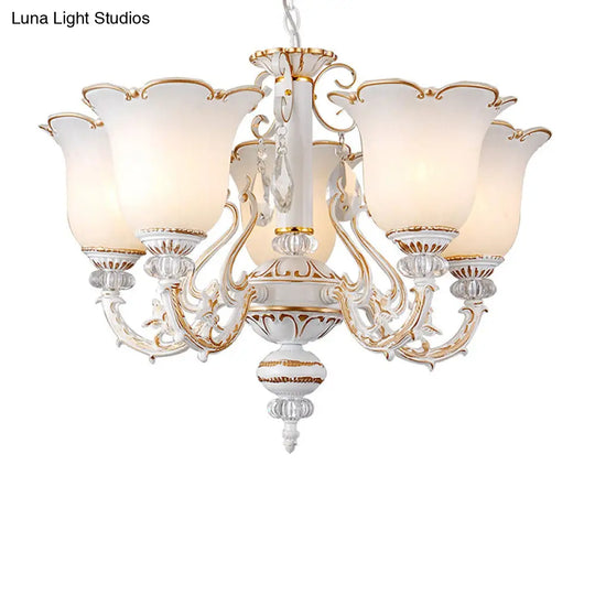 Traditional Opal Glass Floral Chandelier - Dining Room Hanging Light With Up/Down Lighting