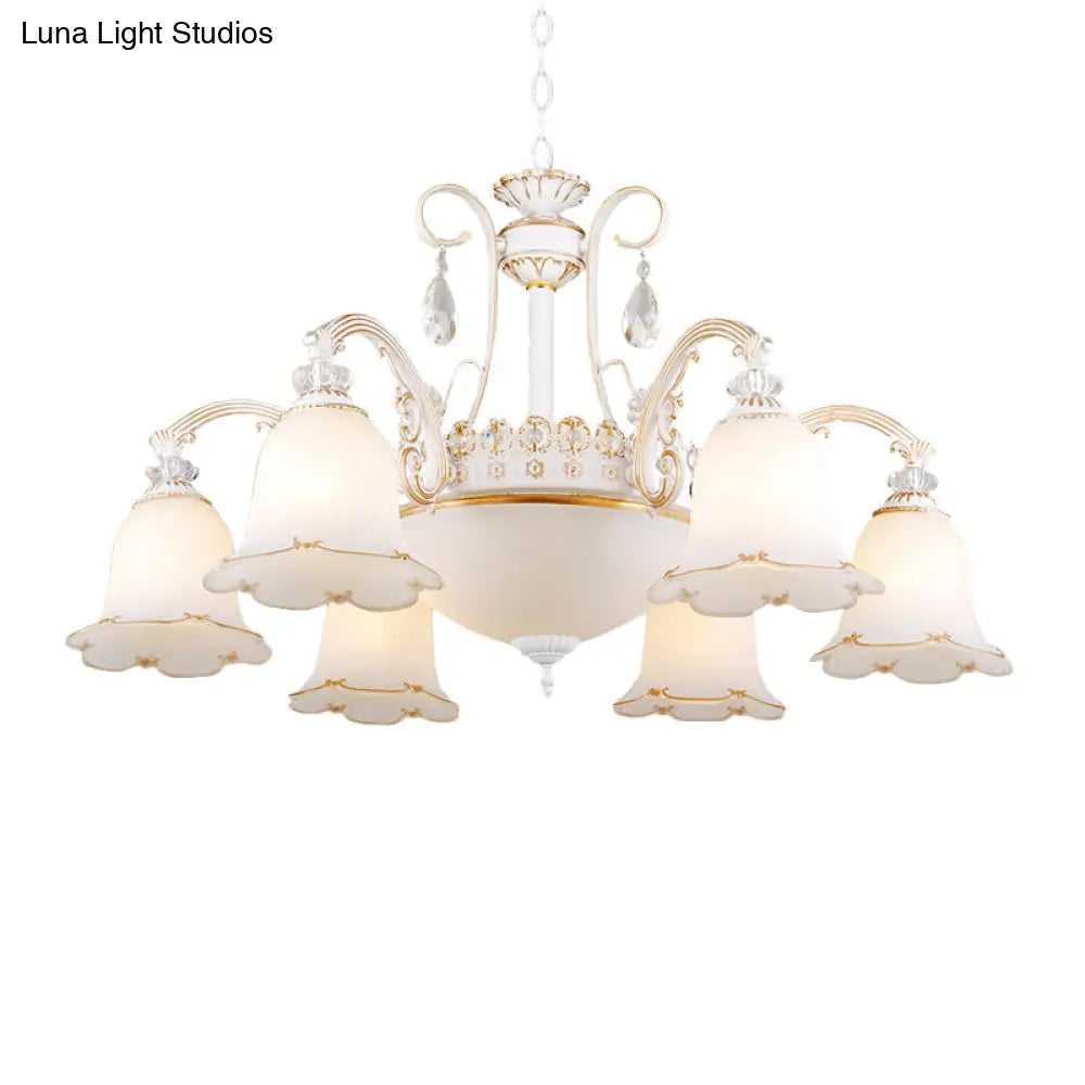 Traditional Opal Glass Floral Chandelier - Dining Room Hanging Light With Up/Down Lighting