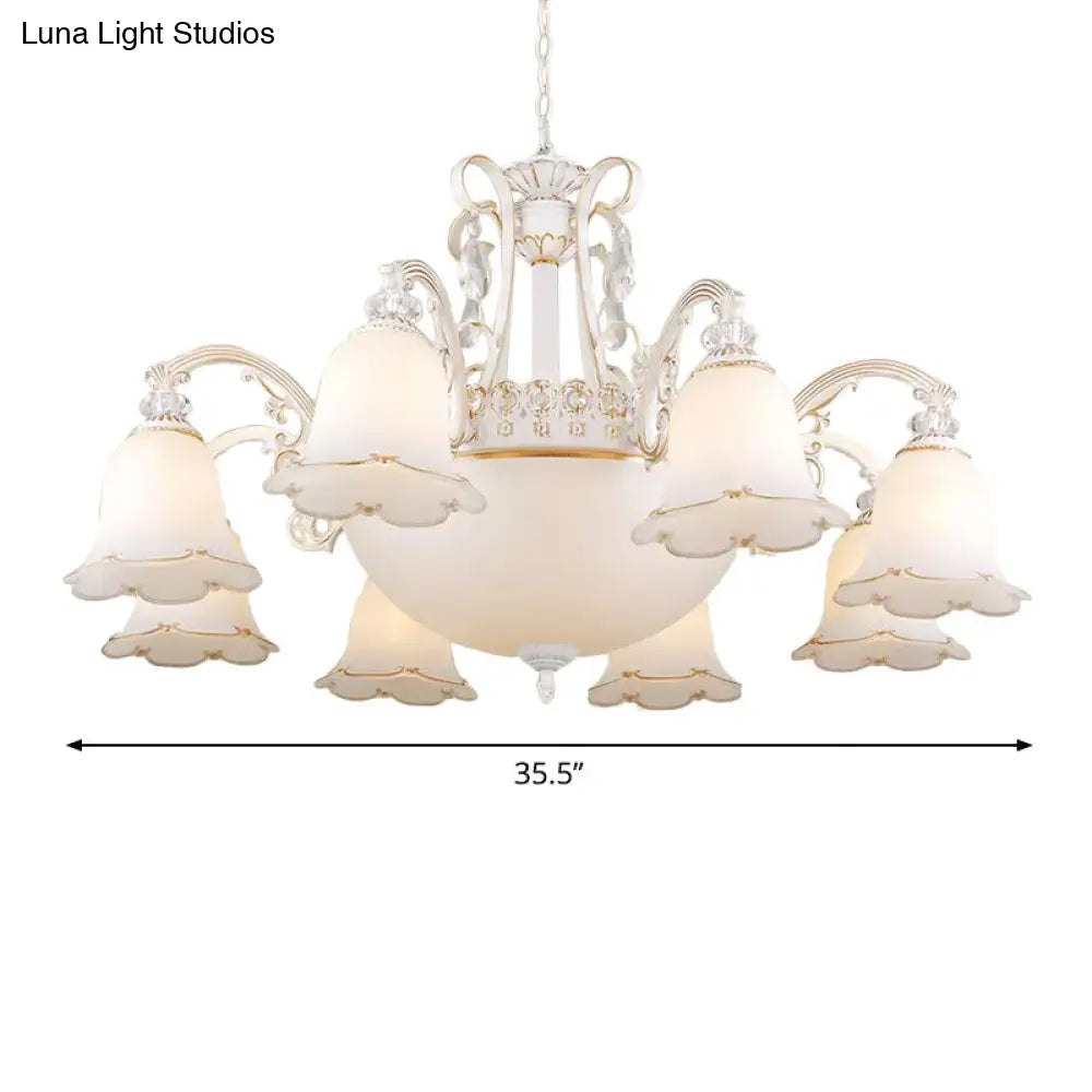 Traditional Opal Glass Floral Chandelier - Dining Room Hanging Light With Up/Down Lighting